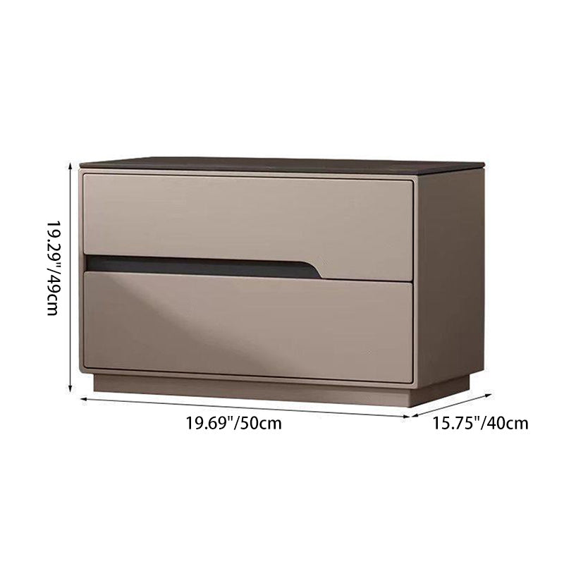 Modern Luxury Sintered Stone Microfiber Leather Solid Wood Rectangular Nightstand 2-Drawer For Bedroom