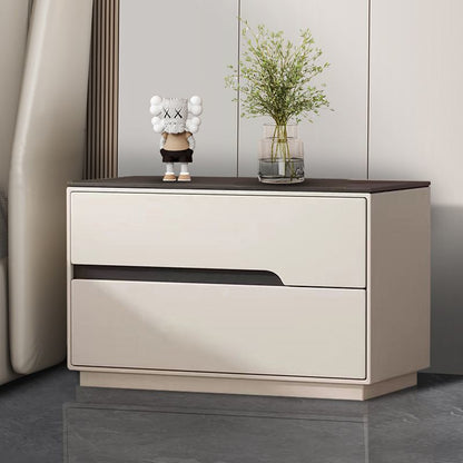 Modern Luxury Sintered Stone Microfiber Leather Solid Wood Rectangular Nightstand 2-Drawer For Bedroom