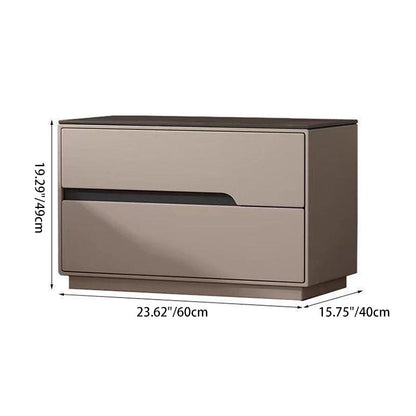 Modern Luxury Sintered Stone Microfiber Leather Solid Wood Rectangular Nightstand 2-Drawer For Bedroom