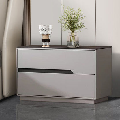 Modern Luxury Sintered Stone Microfiber Leather Solid Wood Rectangular Nightstand 2-Drawer For Bedroom