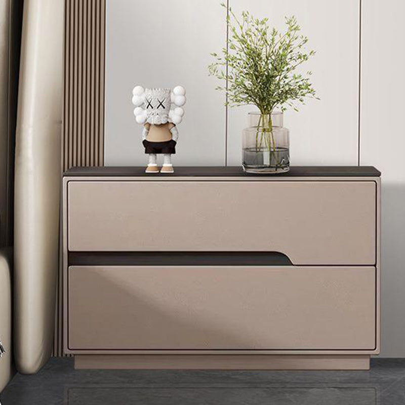 Modern Luxury Sintered Stone Microfiber Leather Solid Wood Rectangular Nightstand 2-Drawer For Bedroom