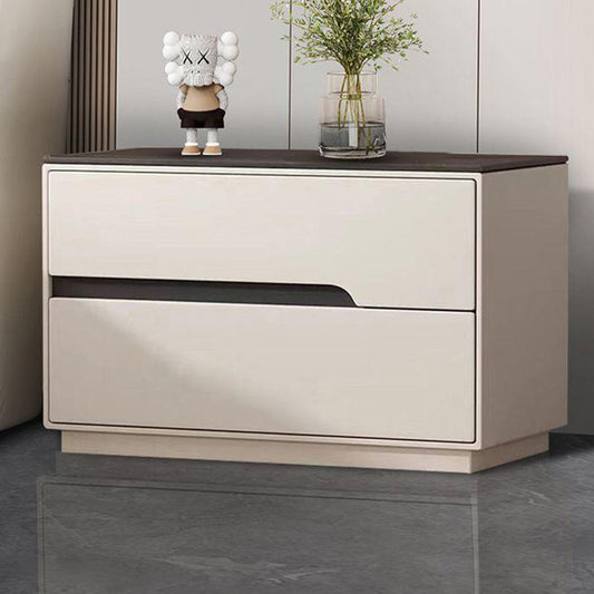 Modern Luxury Sintered Stone Microfiber Leather Solid Wood Rectangular Nightstand 2-Drawer For Bedroom