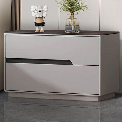Modern Luxury Sintered Stone Microfiber Leather Solid Wood Rectangular Nightstand 2-Drawer For Bedroom