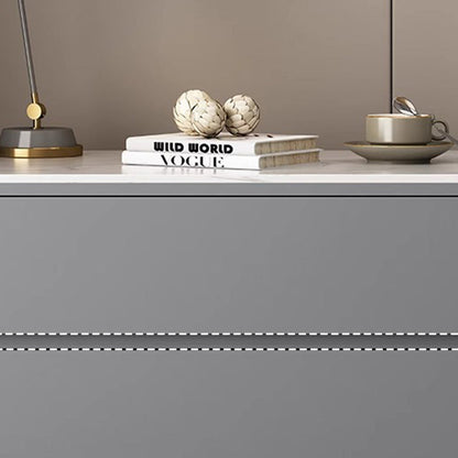 Modern Minimalist Solid Wood Sintered Stone Rectangular Nightstand With 2 Drawers For Bedroom