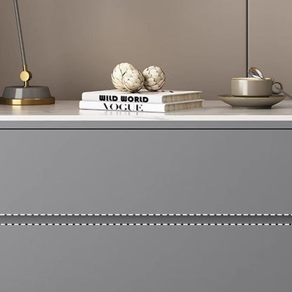 Modern Minimalist Solid Wood Sintered Stone Rectangular Nightstand With 2 Drawers For Bedroom