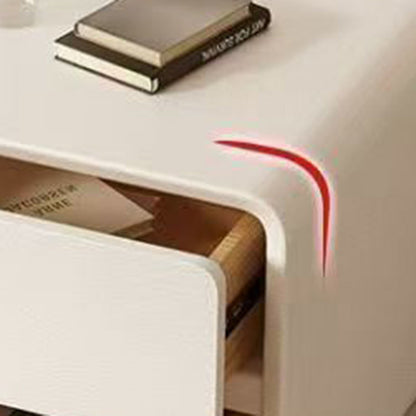 Modern Minimalist Faux Leather Solid Wood Rounded Rectangular Nightstand 2-Drawer For Bedroom