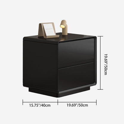 Modern Minimalist Solid Wood Rounded Square Nightstand 2-Drawer For Bedroom