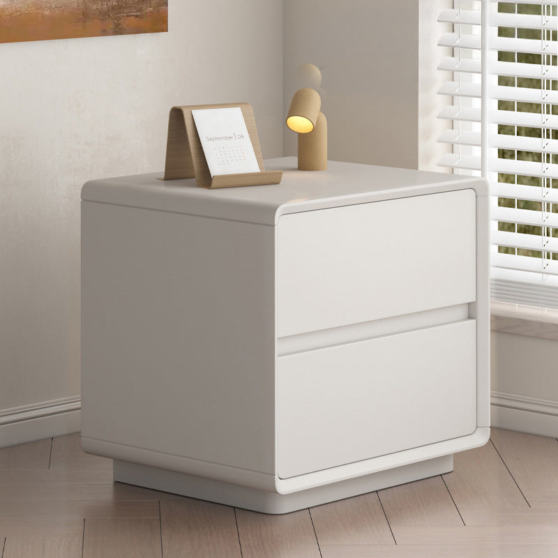 Modern Minimalist Solid Wood Rounded Square Nightstand 2-Drawer For Bedroom