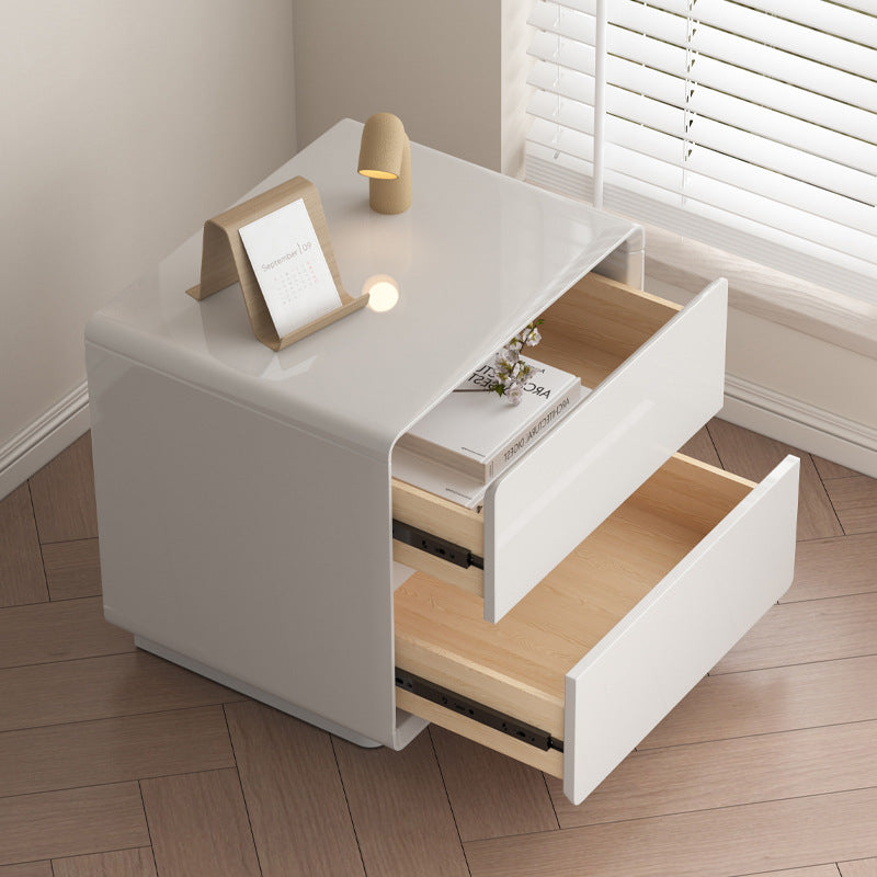 Modern Minimalist Solid Wood Rounded Square Nightstand 2-Drawer For Bedroom