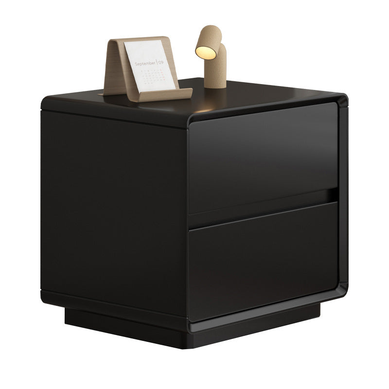 Modern Minimalist Solid Wood Rounded Square Nightstand 2-Drawer For Bedroom