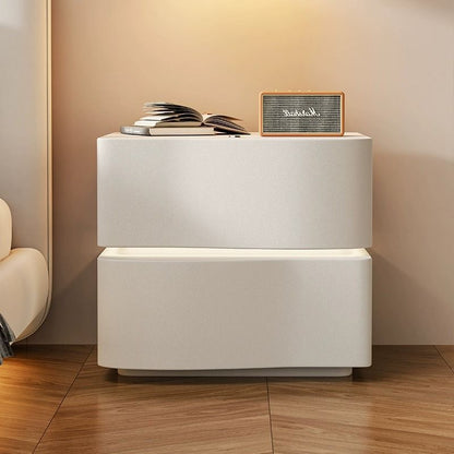 Contemporary Creative Solid Wood Faux Leather Curved Rectangular Nightstand 2-Drawer For Bedroom