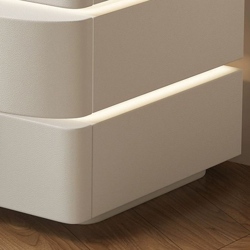Contemporary Creative Solid Wood Faux Leather Curved Rectangular Nightstand 2-Drawer For Bedroom