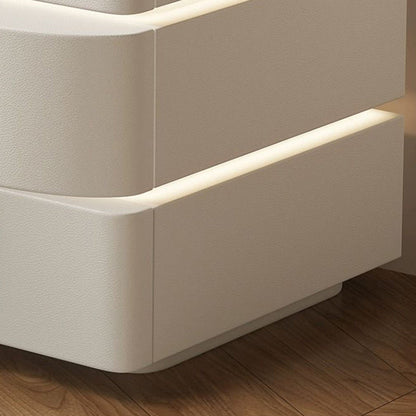 Contemporary Creative Solid Wood Faux Leather Curved Rectangular Nightstand 2-Drawer For Bedroom