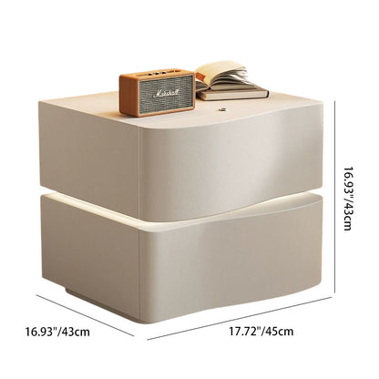 Contemporary Creative Solid Wood Faux Leather Curved Rectangular Nightstand 2-Drawer For Bedroom