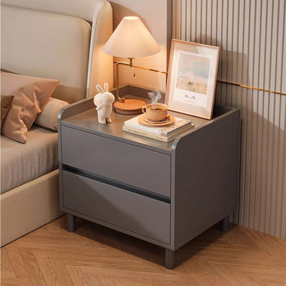 Modern Minimalist Solid Wood Metal Rounded Square Nightstand 2-Drawer For Bedroom