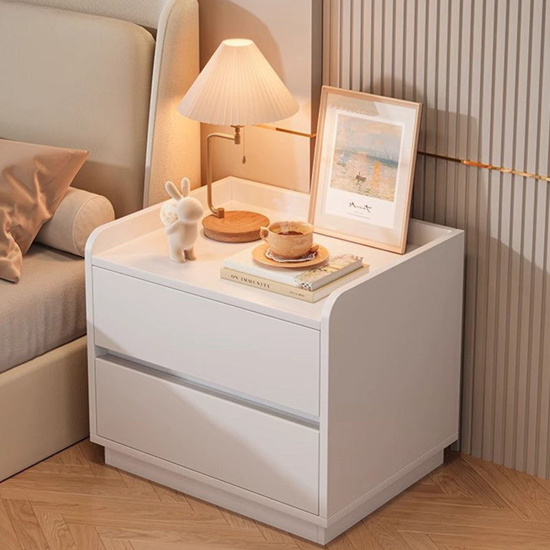 Modern Minimalist Solid Wood Metal Rounded Square Nightstand 2-Drawer For Bedroom
