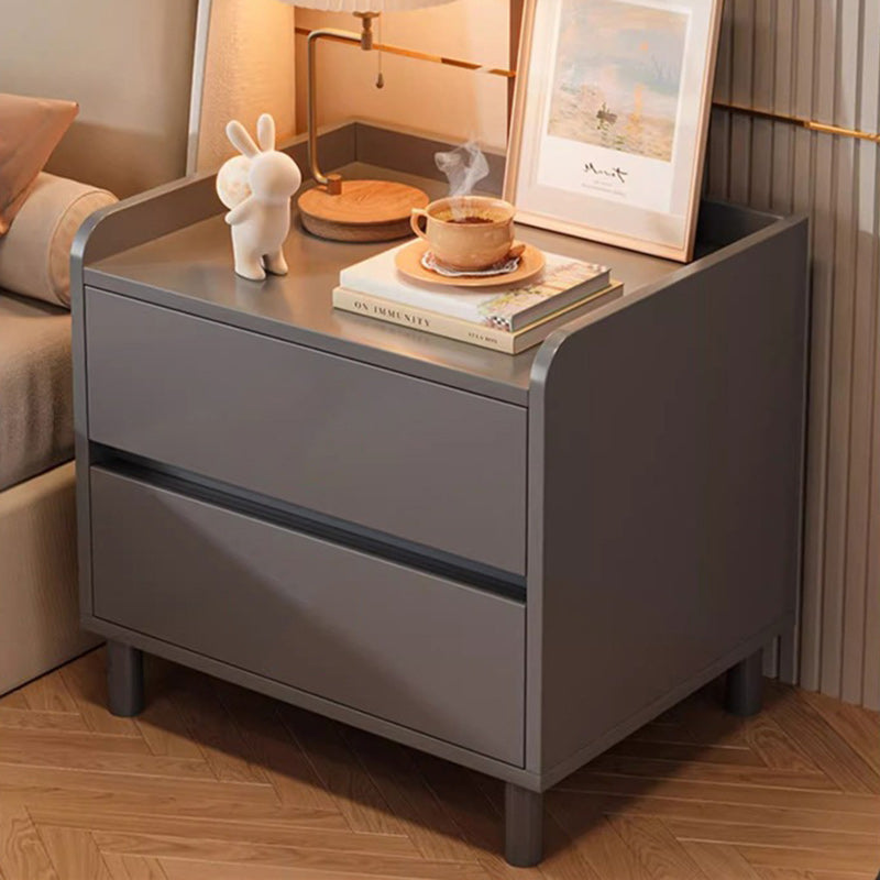Modern Minimalist Solid Wood Metal Rounded Square Nightstand 2-Drawer For Bedroom