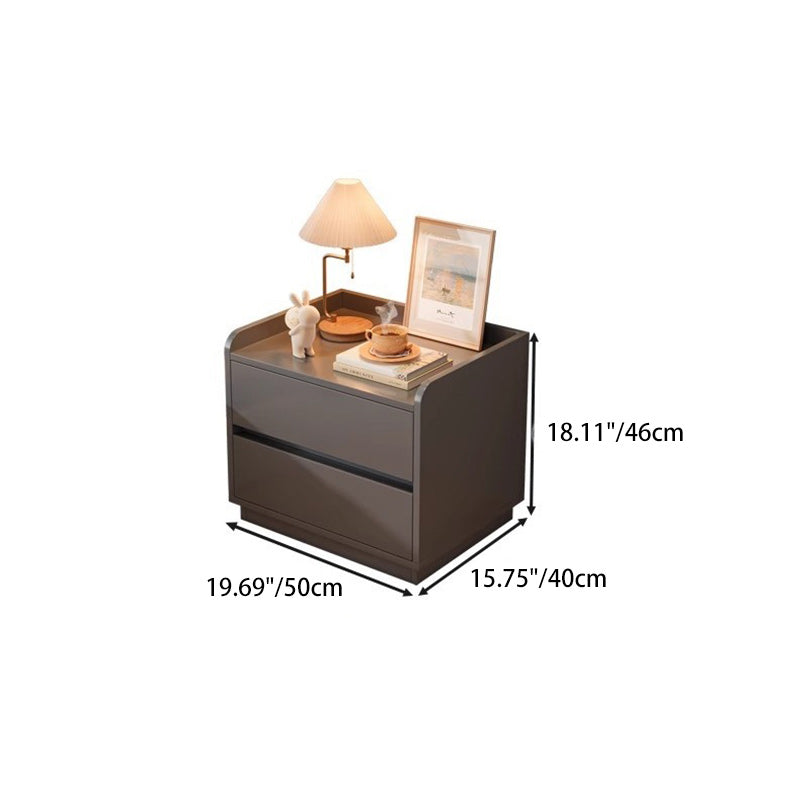 Modern Minimalist Solid Wood Metal Rounded Square Nightstand 2-Drawer For Bedroom