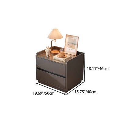 Modern Minimalist Solid Wood Metal Rounded Square Nightstand 2-Drawer For Bedroom