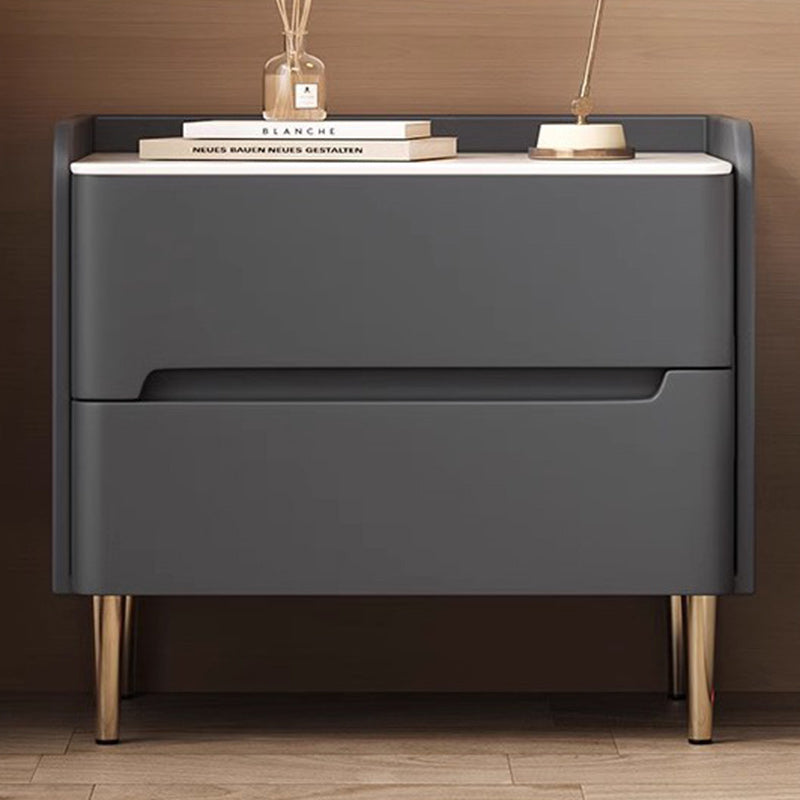 Modern Luxury Sintered Stone Faux Leather Wood Cylindrical Rectangular Nightstand 2-Drawer For Bedroom