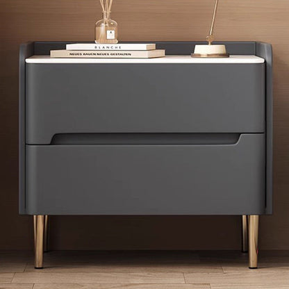 Modern Luxury Sintered Stone Faux Leather Wood Cylindrical Rectangular Nightstand 2-Drawer For Bedroom