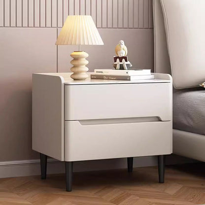 Modern Luxury Sintered Stone Faux Leather Wood Cylindrical Rectangular Nightstand 2-Drawer For Bedroom