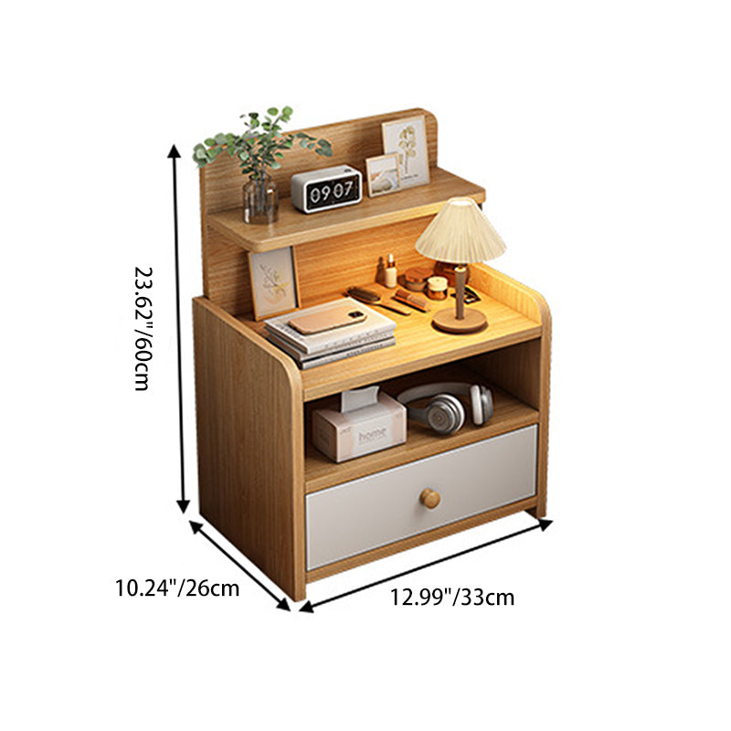 Modern Minimalist Medium-Density Fiberboard Solid Wood Rounded Rectangle Nightstand With 1/2 Drawers For Bedroom