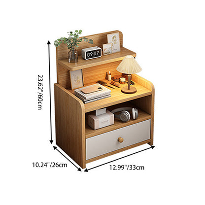 Modern Minimalist Medium-Density Fiberboard Solid Wood Rounded Rectangle Nightstand With 1/2 Drawers For Bedroom