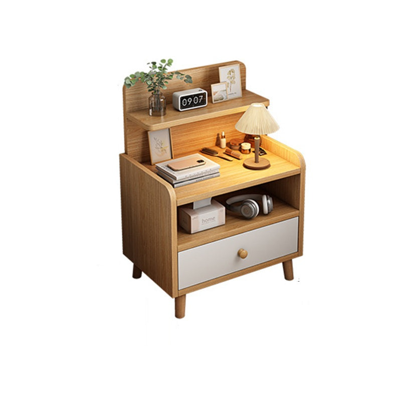 Modern Minimalist Medium-Density Fiberboard Solid Wood Rounded Rectangle Nightstand With 1/2 Drawers For Bedroom