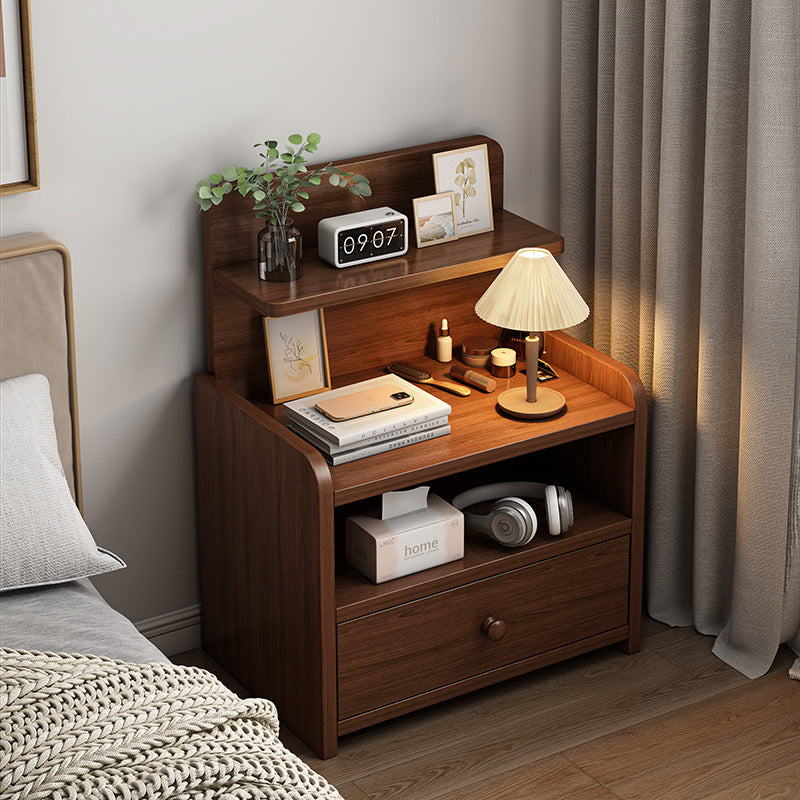 Modern Minimalist Medium-Density Fiberboard Solid Wood Rounded Rectangle Nightstand With 1/2 Drawers For Bedroom