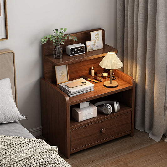 Modern Minimalist Medium-Density Fiberboard Solid Wood Rounded Rectangle Nightstand With 1/2 Drawers For Bedroom