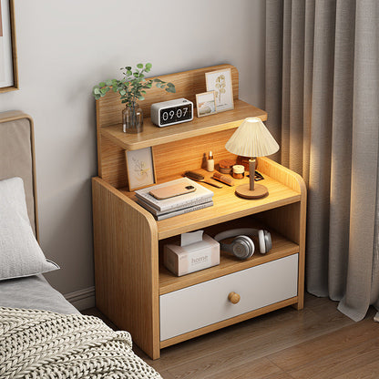 Modern Minimalist Medium-Density Fiberboard Solid Wood Rounded Rectangle Nightstand With 1/2 Drawers For Bedroom