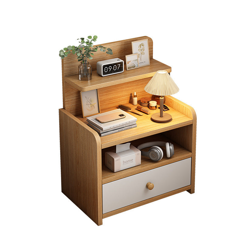 Modern Minimalist Medium-Density Fiberboard Solid Wood Rounded Rectangle Nightstand With 1/2 Drawers For Bedroom