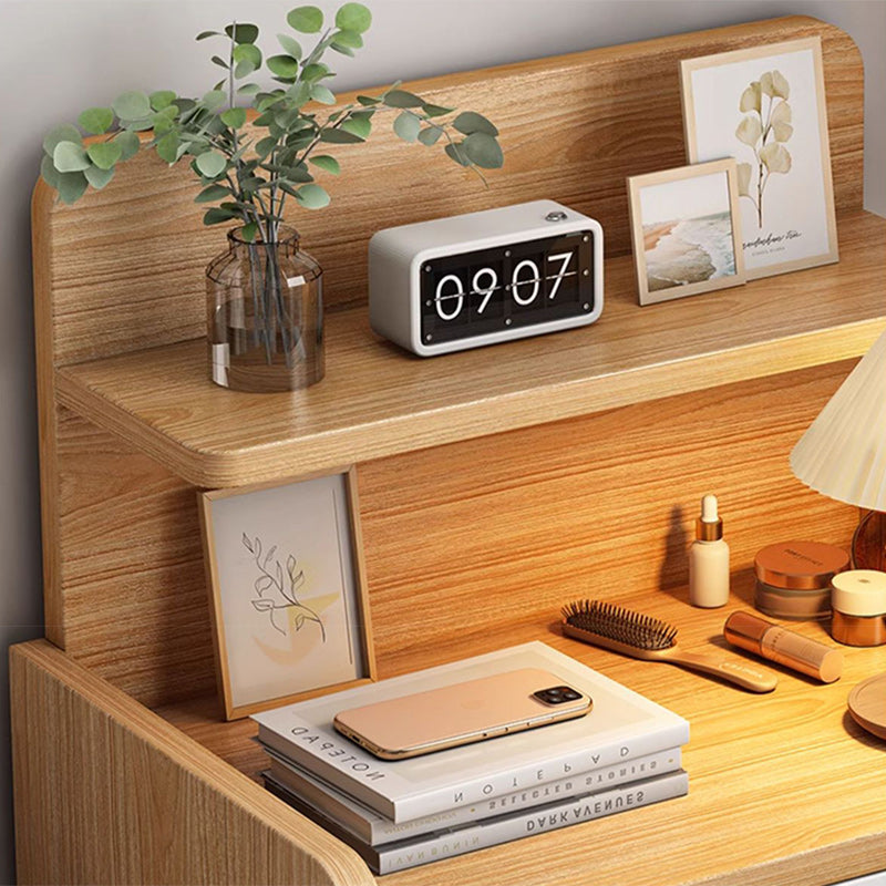 Modern Minimalist Medium-Density Fiberboard Solid Wood Rounded Rectangle Nightstand With 1/2 Drawers For Bedroom