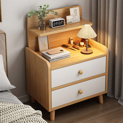 Modern Minimalist Medium-Density Fiberboard Solid Wood Rounded Rectangle Nightstand With 1/2 Drawers For Bedroom