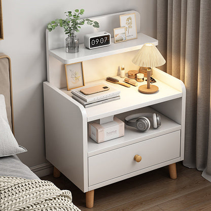Modern Minimalist Medium-Density Fiberboard Solid Wood Rounded Rectangle Nightstand With 1/2 Drawers For Bedroom