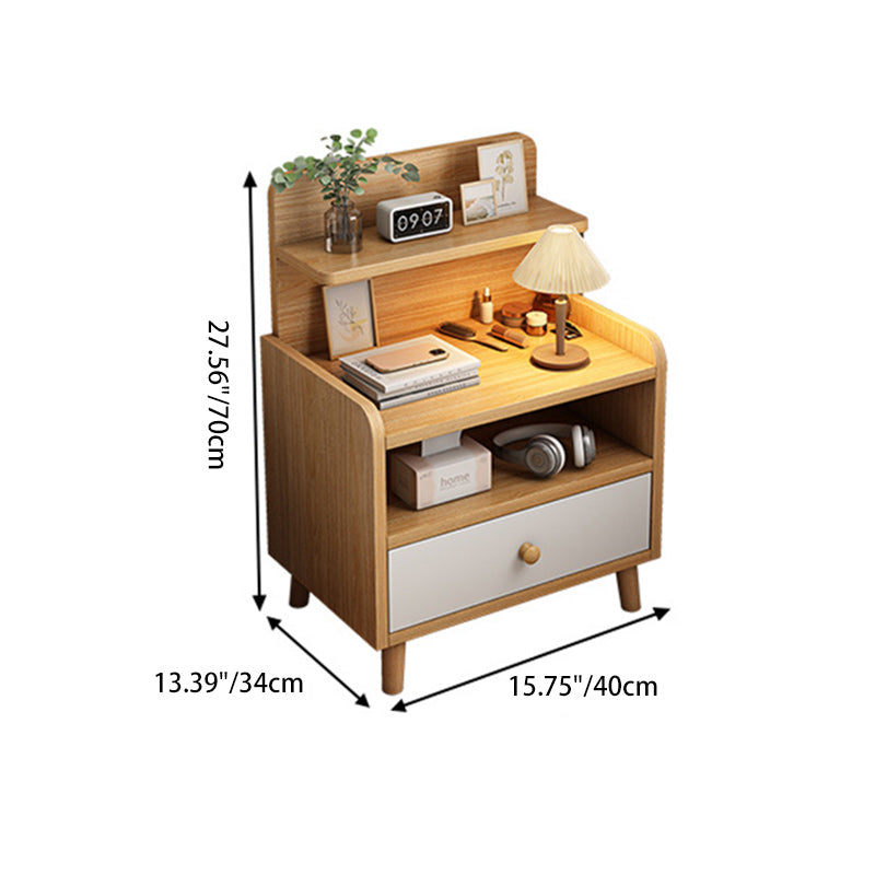 Modern Minimalist Medium-Density Fiberboard Solid Wood Rounded Rectangle Nightstand With 1/2 Drawers For Bedroom