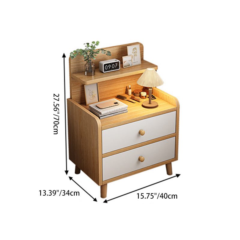 Modern Minimalist Medium-Density Fiberboard Solid Wood Rounded Rectangle Nightstand With 1/2 Drawers For Bedroom
