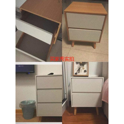 Modern Minimalist Medium-Density Fiberboard Solid Wood Cylinder Square Nightstand With 1/2/3 Drawers For Bedroom