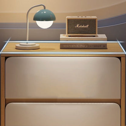 Modern Minimalist Medium-Density Fiberboard Solid Wood Cylinder Square Nightstand With 1/2/3 Drawers For Bedroom