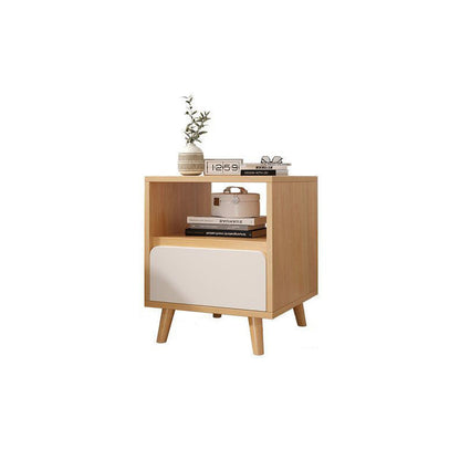 Modern Minimalist Medium-Density Fiberboard Solid Wood Cylinder Square Nightstand With 1/2/3 Drawers For Bedroom