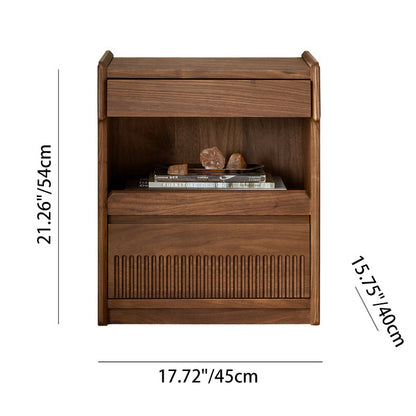Traditional Vintage Black Walnut Grain Rectangular Nightstand With 2 Drawers For Bedroom