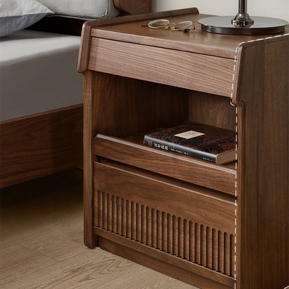 Traditional Vintage Black Walnut Grain Rectangular Nightstand With 2 Drawers For Bedroom