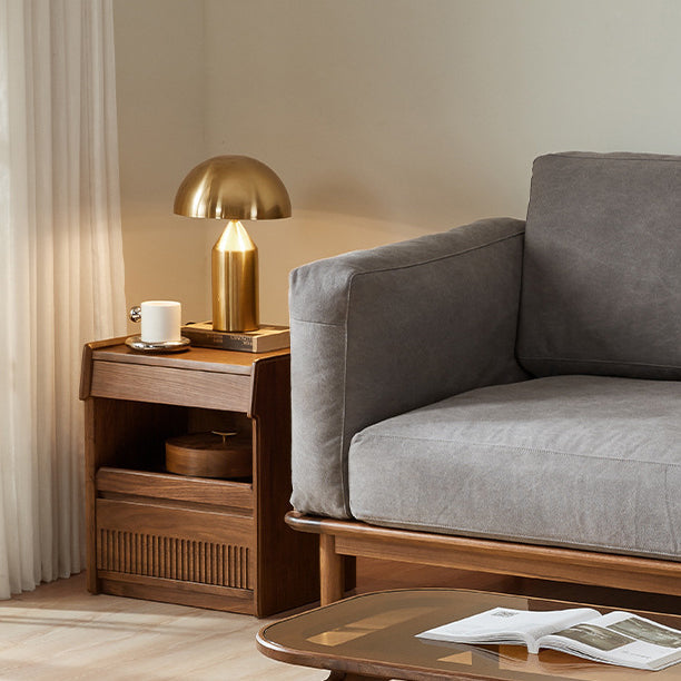 Traditional Vintage Black Walnut Grain Rectangular Nightstand With 2 Drawers For Bedroom