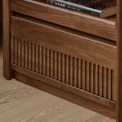 Traditional Vintage Black Walnut Grain Rectangular Nightstand With 2 Drawers For Bedroom