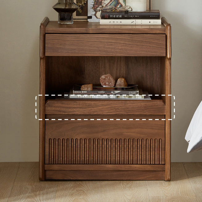 Traditional Vintage Black Walnut Grain Rectangular Nightstand With 2 Drawers For Bedroom