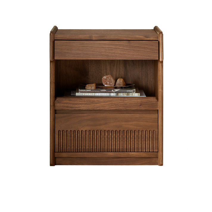 Traditional Vintage Black Walnut Grain Rectangular Nightstand With 2 Drawers For Bedroom