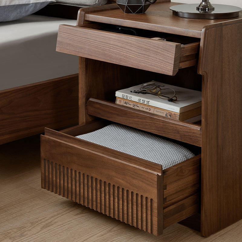 Traditional Vintage Black Walnut Grain Rectangular Nightstand With 2 Drawers For Bedroom