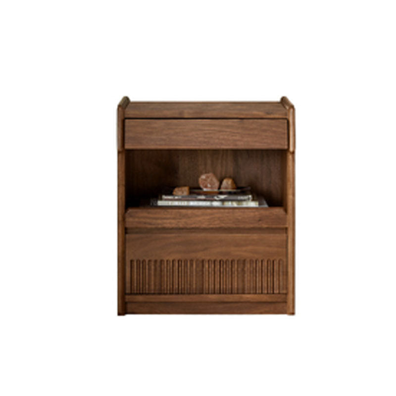 Traditional Vintage Black Walnut Grain Rectangular Nightstand With 2 Drawers For Bedroom