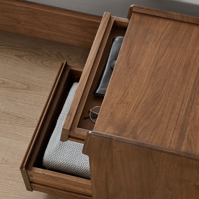 Traditional Vintage Black Walnut Grain Rectangular Nightstand With 2 Drawers For Bedroom